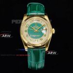Swiss Replica Rolex Day Date 36mm Iced Out Yellow Gold Green Strap Watch 